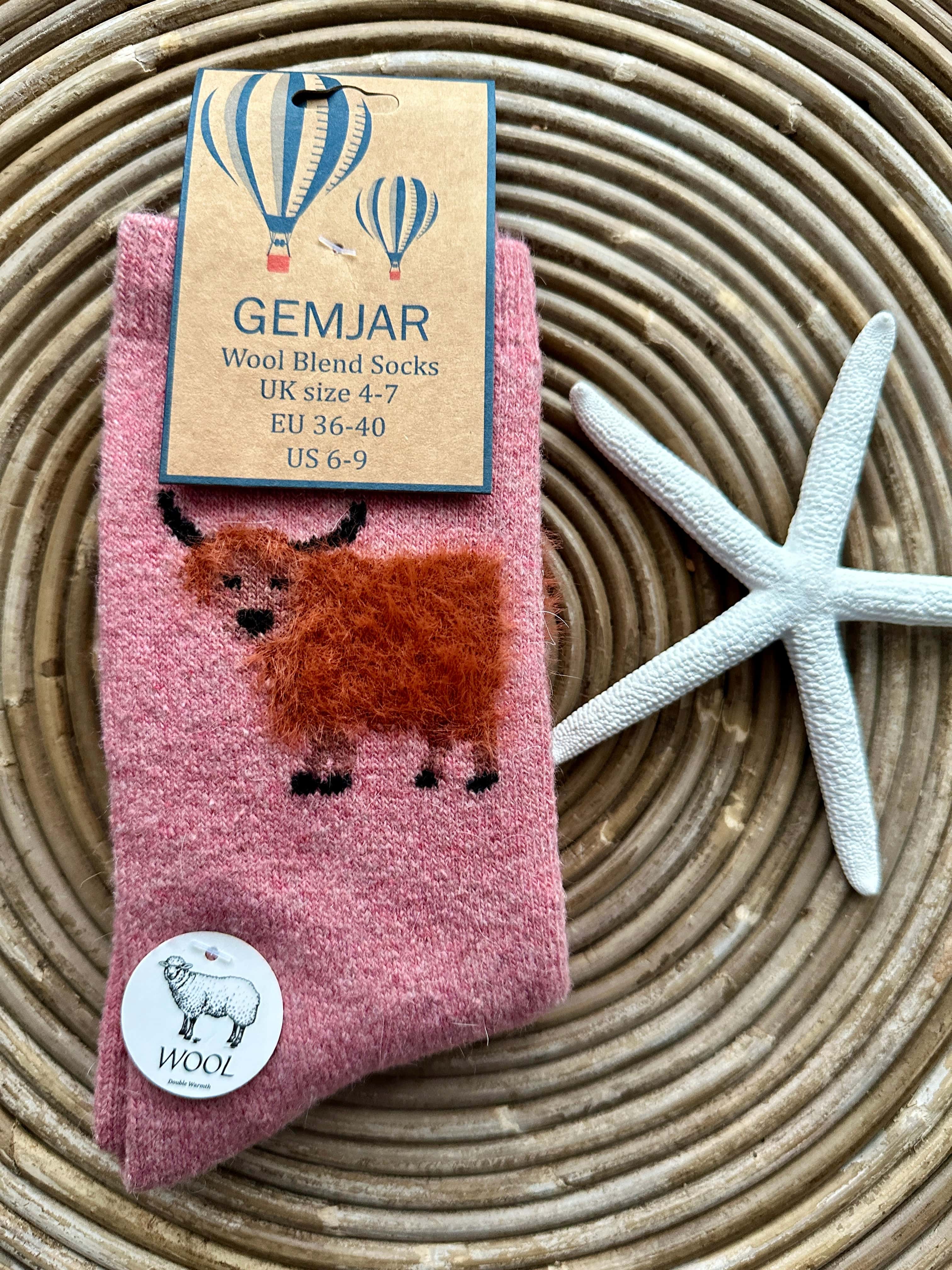 luscious scarves wool socks Gemjar Formally Joya, Women's Thick wool blend pink socks with fluffy Highland Cows