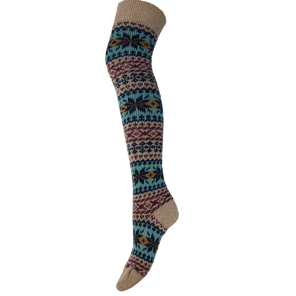 luscious scarves wool socks Gemjar formally known as Joya Blue and Fawn Nordic Over the Knee Socks , Wool Blend LWS015