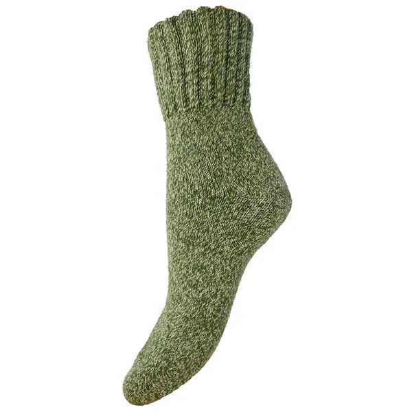 luscious scarves wool socks Gemjar formally known as Joya, Green Marl Thick Wool Blend Ladies Socks with a Ribbed Cuff WS589