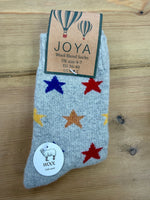 Load image into Gallery viewer, luscious scarves wool socks Joya Ladies Grey with multi coloured stars Wool Blend socks 4-7
