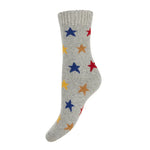 Load image into Gallery viewer, luscious scarves wool socks Joya Ladies Grey with multi coloured stars Wool Blend socks 4-7
