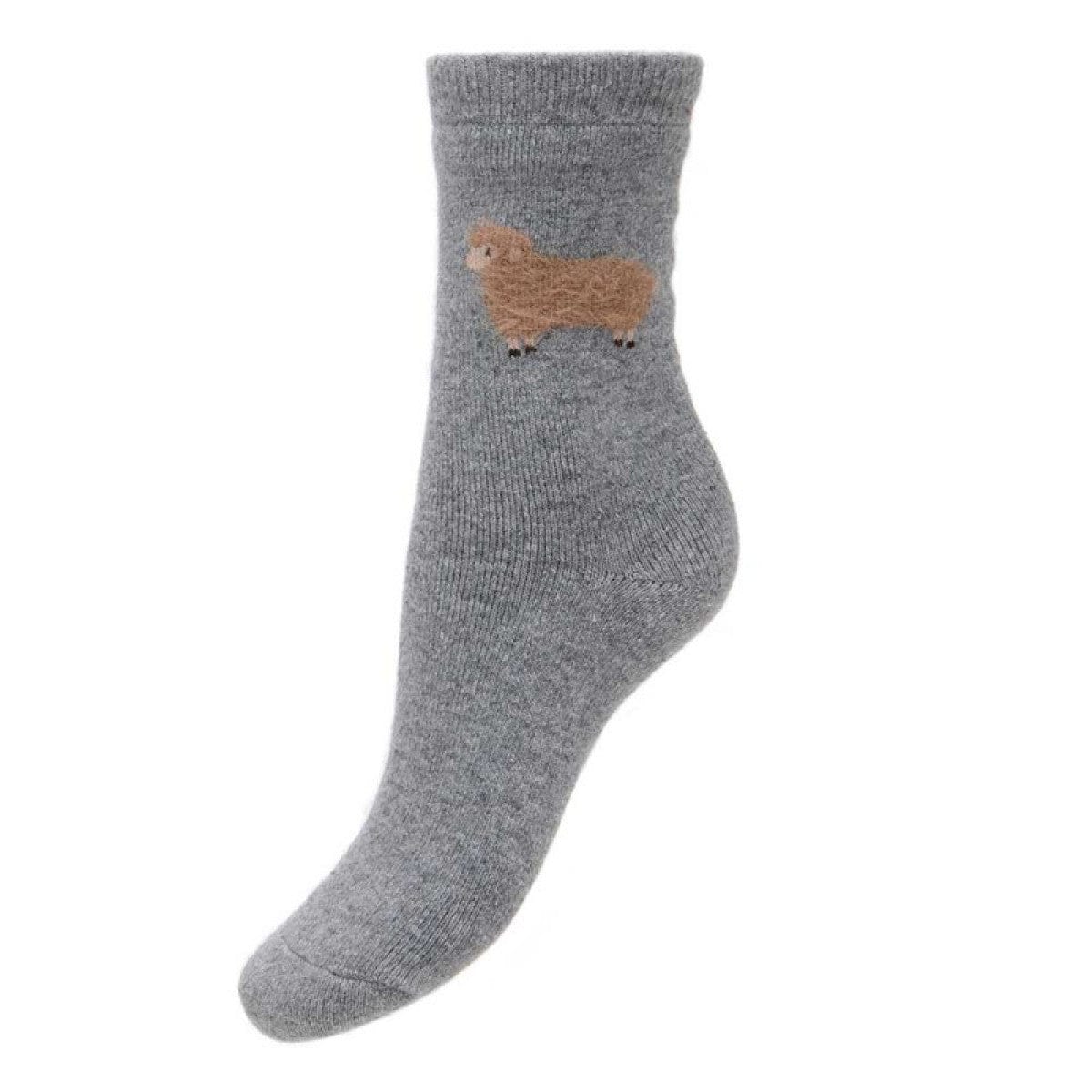 luscious scarves wool socks Ladies Joya Fluffy Sheep Socks , Wool Blend , Grey 4-7 WS485