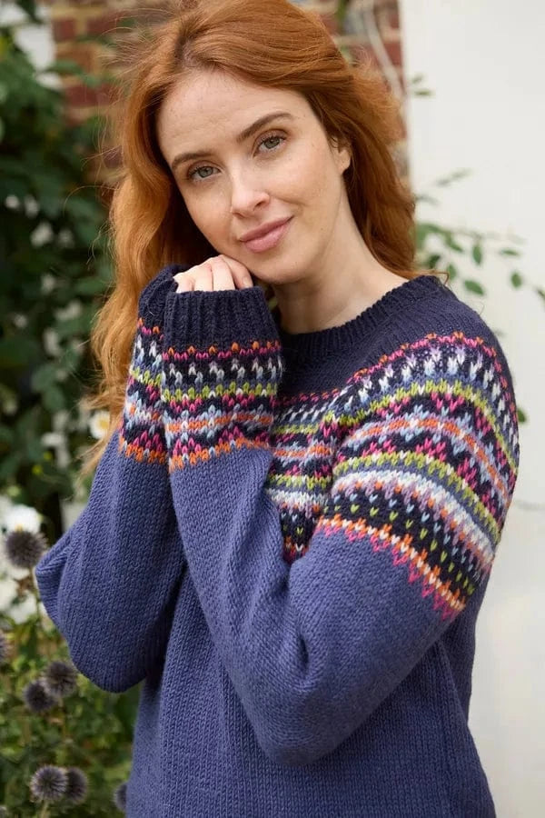 luscious scarves wool sweater L Pachamama Iona Sweater Denim, Hand Knitted, Fair Trade