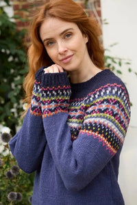 luscious scarves wool sweater L Pachamama Iona Sweater Denim, Hand Knitted, Fair Trade