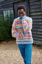 Load image into Gallery viewer, luscious scarves wool sweater M Pachamama San Francisco San Francisco Pastel Rainbow Sweater , Handmade , Fairtrade
