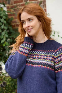 luscious scarves wool sweater Pachamama Iona Sweater Denim, Hand Knitted, Fair Trade