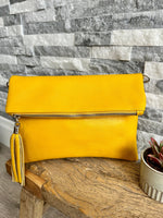 Load image into Gallery viewer, luscious scarves Yellow Fold Over Italian Leather Clutch Bag

