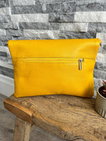 Load image into Gallery viewer, luscious scarves Yellow Fold Over Italian Leather Clutch Bag
