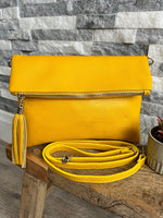 Load image into Gallery viewer, luscious scarves Yellow Fold Over Italian Leather Clutch Bag
