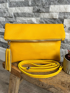 luscious scarves Yellow Fold Over Italian Leather Clutch Bag