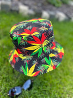 Load image into Gallery viewer, lusciousscarves African Colours Reversible Bucket Hat with Hemp Leaf Design
