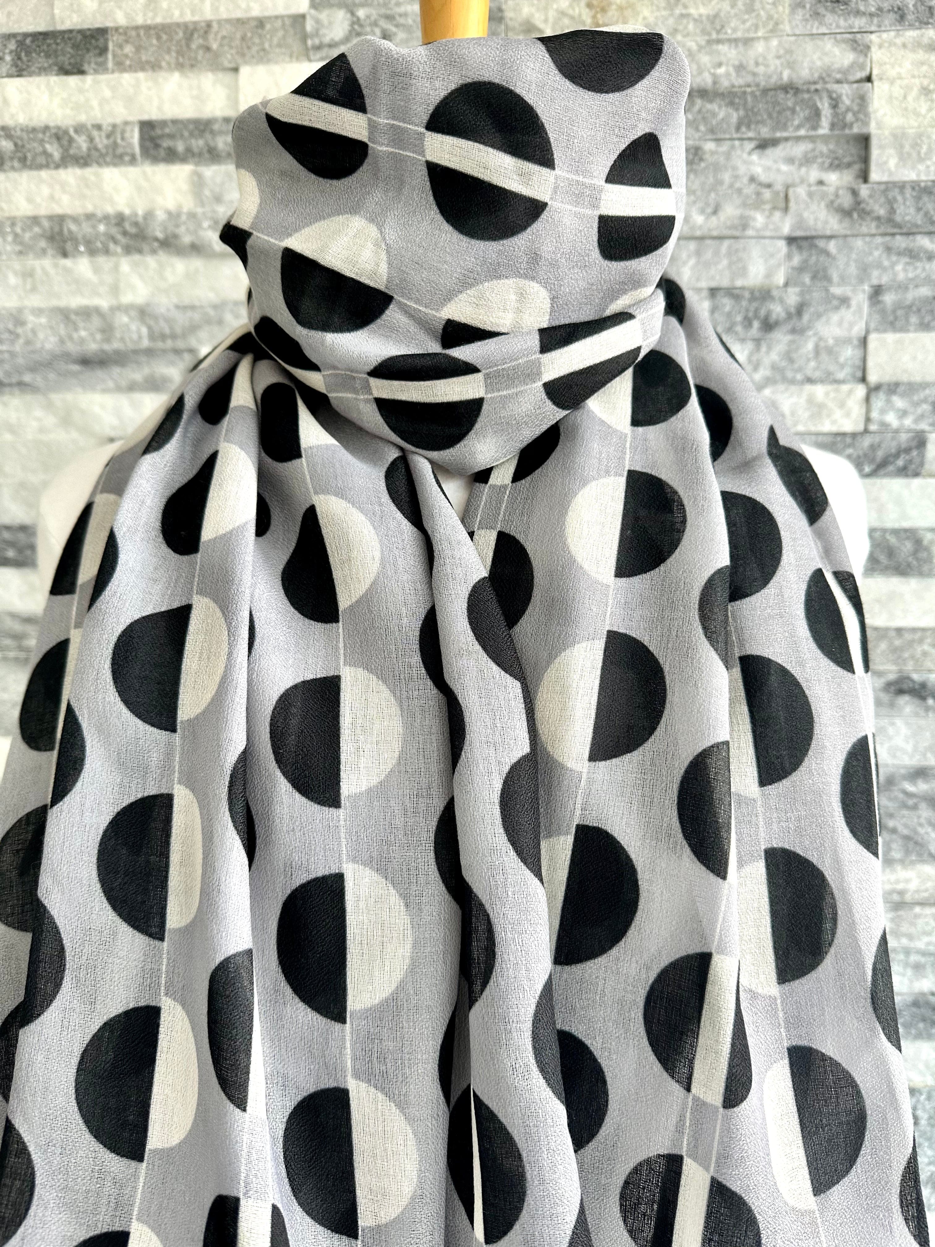 lusciousscarves Apparel & Accessories Black, Grey and White Shaded Circles Scarf