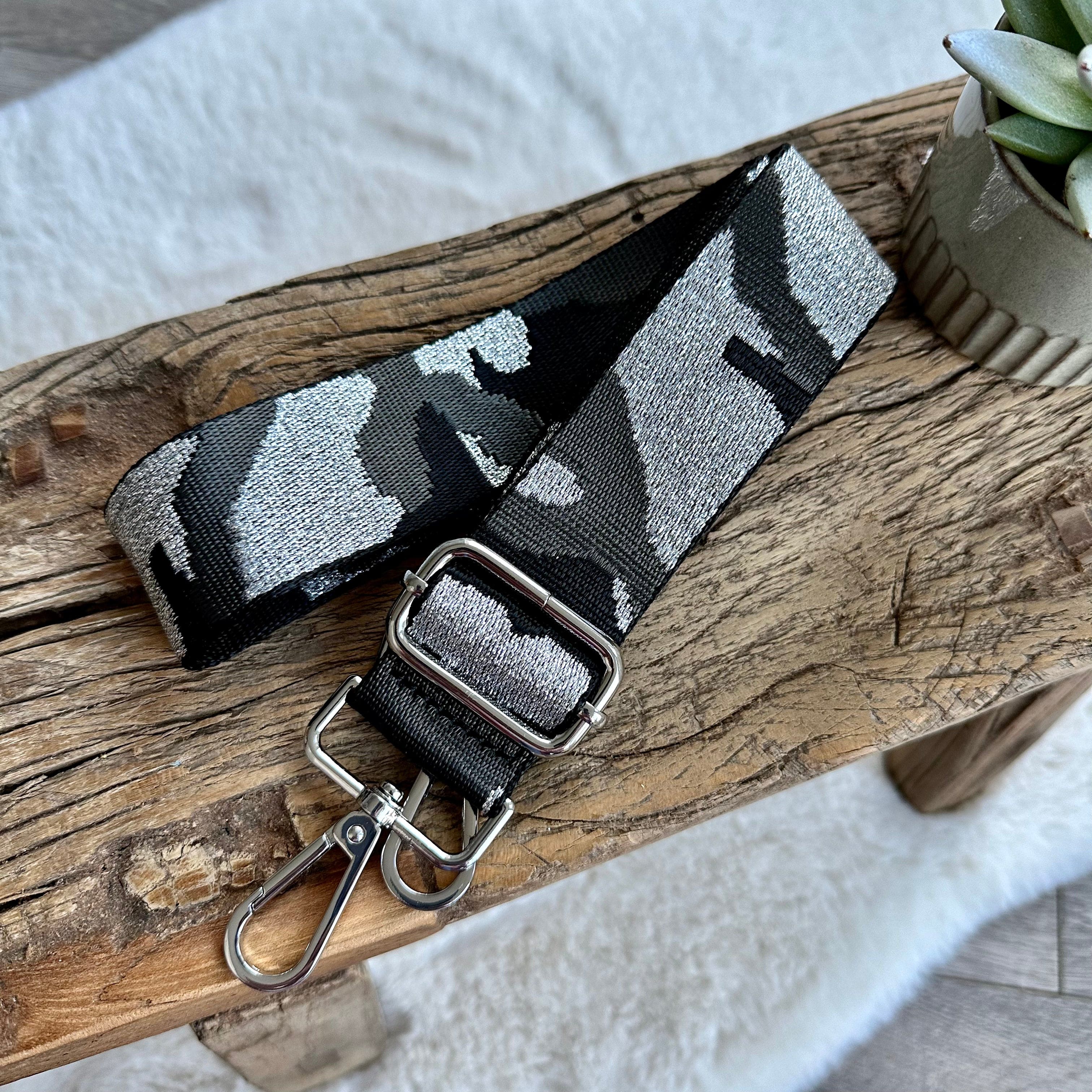 lusciousscarves Apparel & Accessories Camo-Black Slim Interchangeable Handbag Straps with Silver Hardware