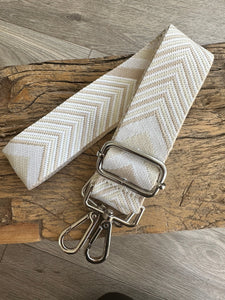 lusciousscarves Apparel & Accessories Chevron Beige Slim Interchangeable Canvas Hand bag Straps with Silver Hardware