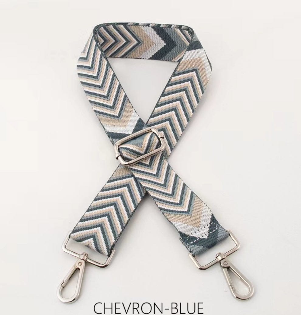 lusciousscarves Apparel & Accessories Chevron Blue Slim Interchangeable Canvas Hand bag Straps with Silver Hardware