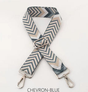 lusciousscarves Apparel & Accessories Chevron Blue Slim Interchangeable Canvas Hand bag Straps with Silver Hardware
