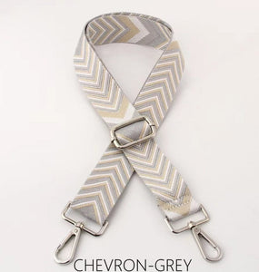 lusciousscarves Apparel & Accessories Chevron Pale Grey Slim Interchangeable Canvas Hand bag Straps with Silver Hardware