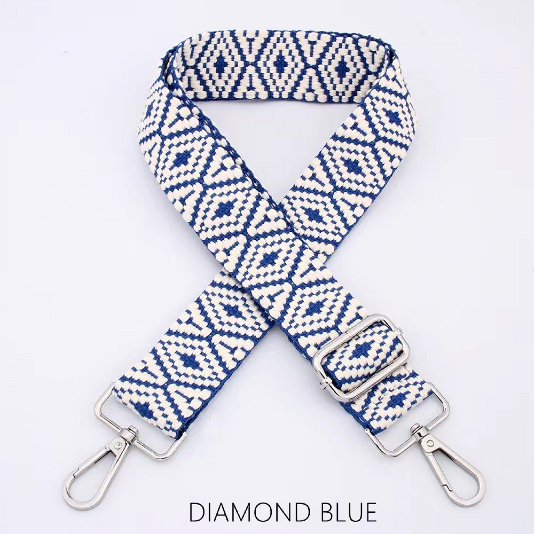 lusciousscarves Apparel & Accessories Diamond-Blue Slim Interchangeable Handbag Straps with Silver Hardware