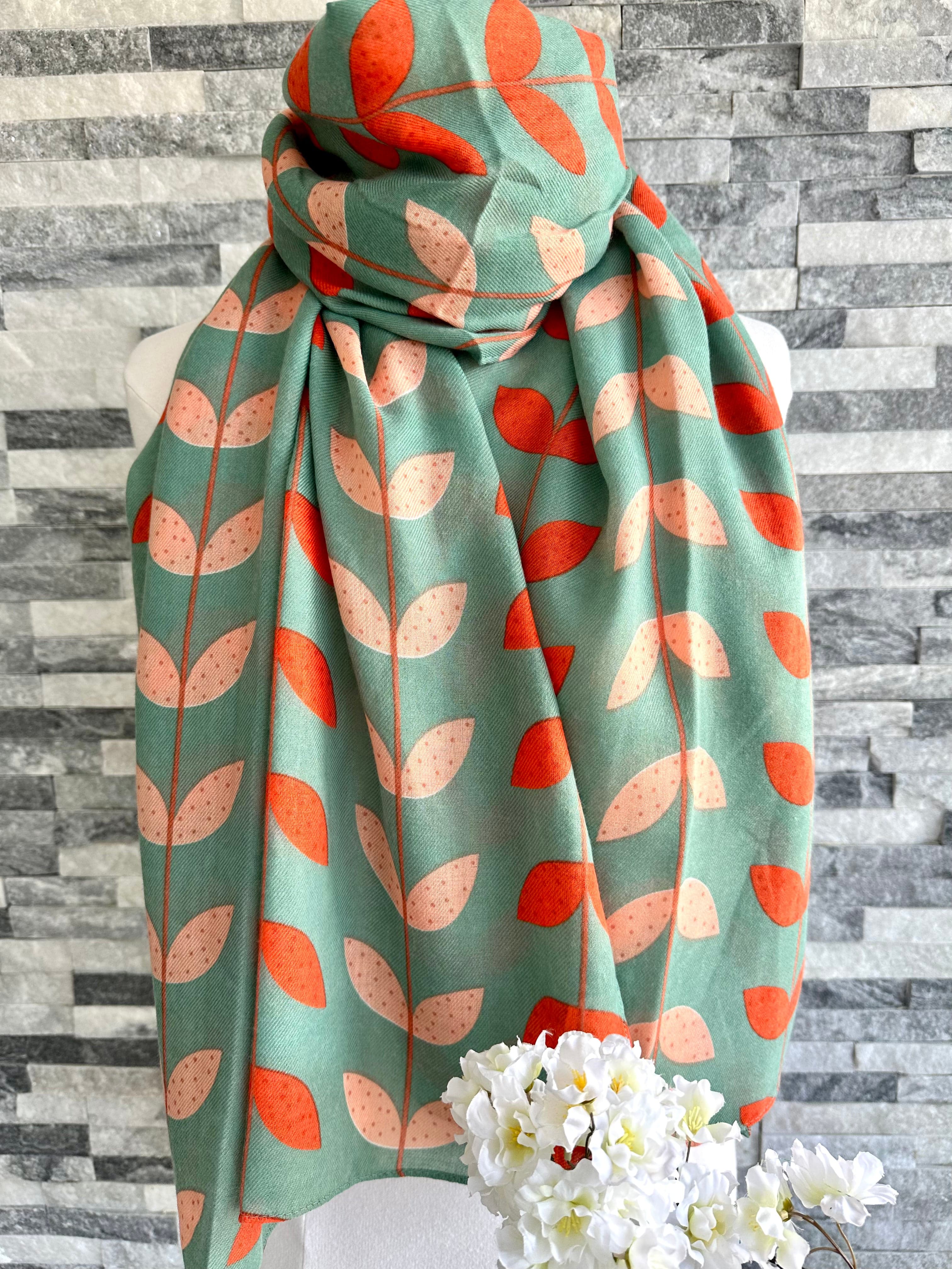 lusciousscarves Apparel & Accessories Dusky Green Leaves Scarf