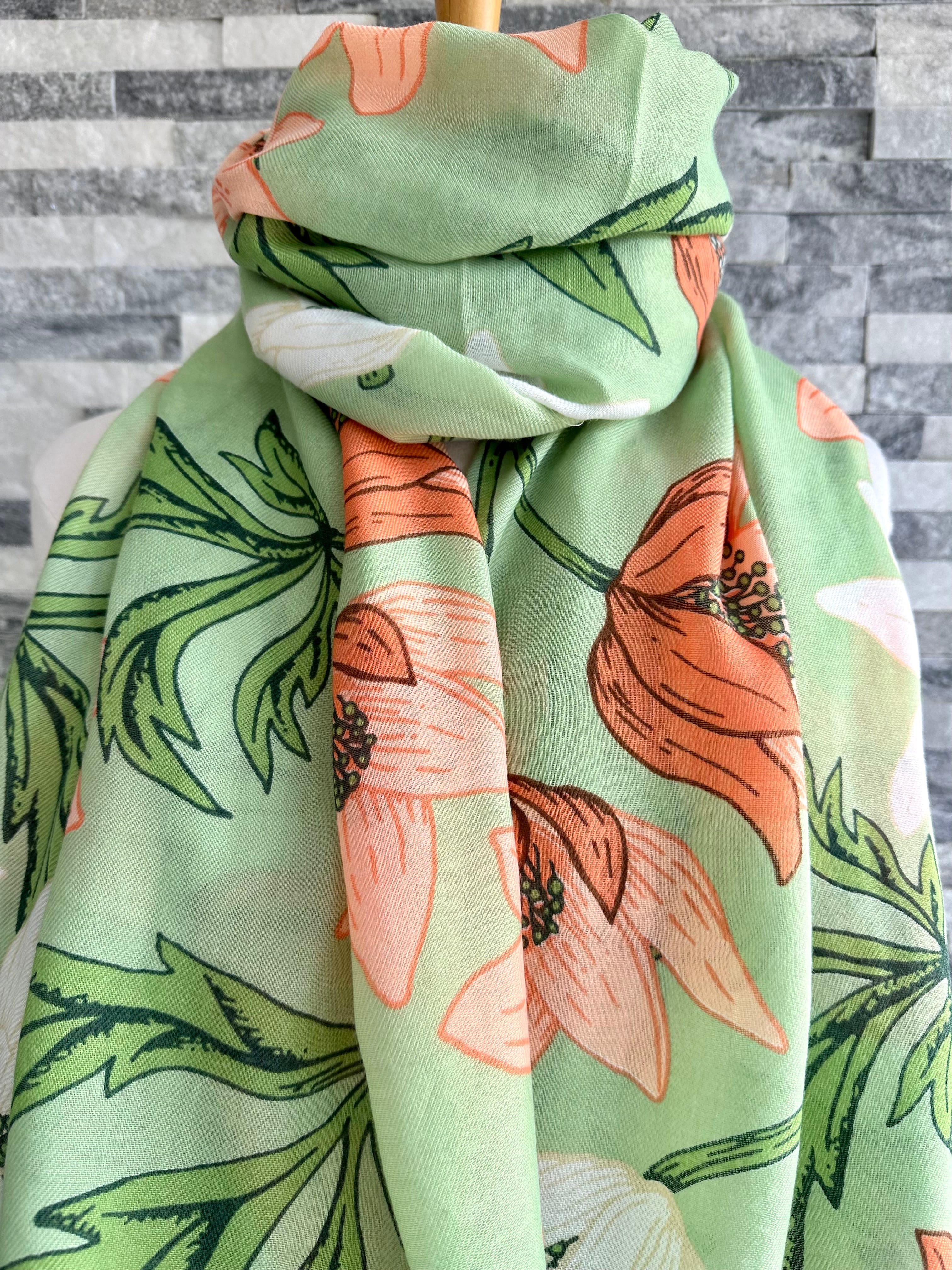 lusciousscarves Apparel & Accessories Green Anemone Floral Scarf