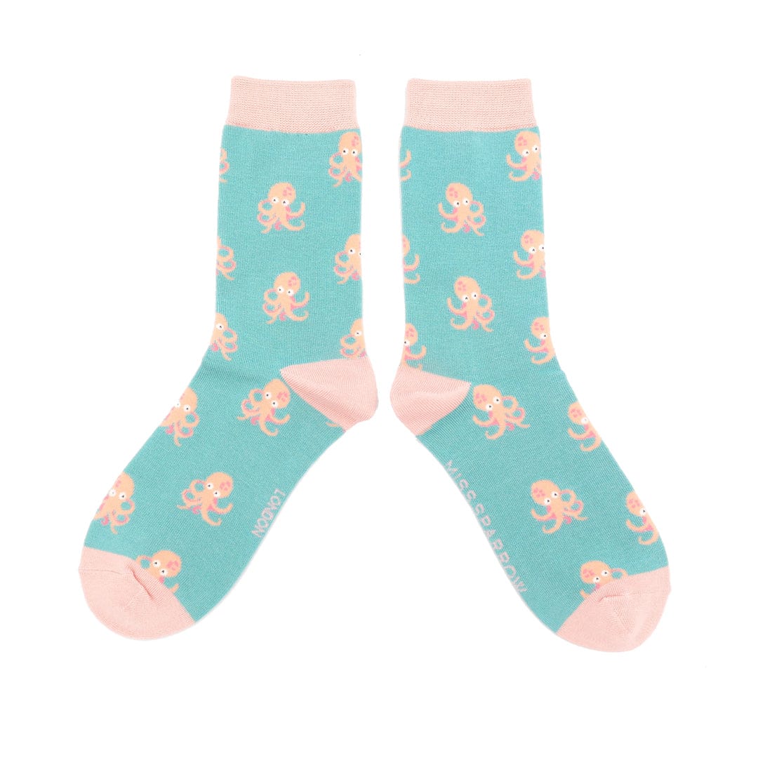 lusciousscarves Apparel & Accessories Ladies Bamboo Socks , Little Octopuses Design, Miss Sparrow Duck Egg
