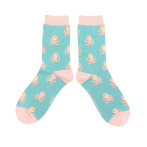 lusciousscarves Apparel & Accessories Ladies Bamboo Socks , Little Octopuses Design, Miss Sparrow Duck Egg