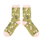 Load image into Gallery viewer, lusciousscarves Apparel &amp; Accessories Ladies Bamboo Socks , Wild Flowers Design Miss Sparrow Green
