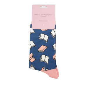 lusciousscarves Apparel & Accessories Ladies Books Design Bamboo Socks, Miss Sparrow Navy