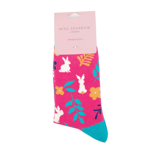 lusciousscarves Apparel & Accessories Ladies Bunny Rabbits Bamboo Socks, Miss Sparrow, Fuchsia