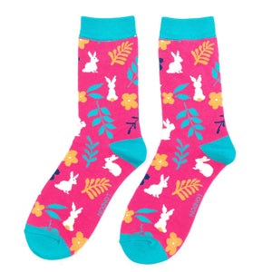 lusciousscarves Apparel & Accessories Ladies Bunny Rabbits Bamboo Socks, Miss Sparrow, Fuchsia