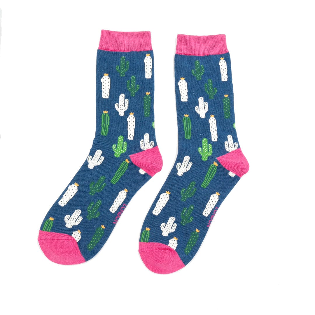 lusciousscarves Apparel & Accessories Ladies Cactus Design Bamboo Socks, Miss Sparrow Navy