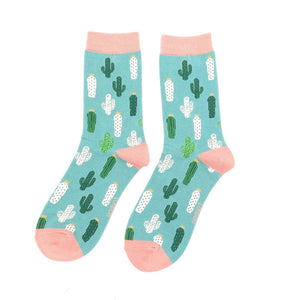 lusciousscarves Apparel & Accessories Ladies Cactuses Design Bamboo Socks, Miss Sparrow Duck Egg