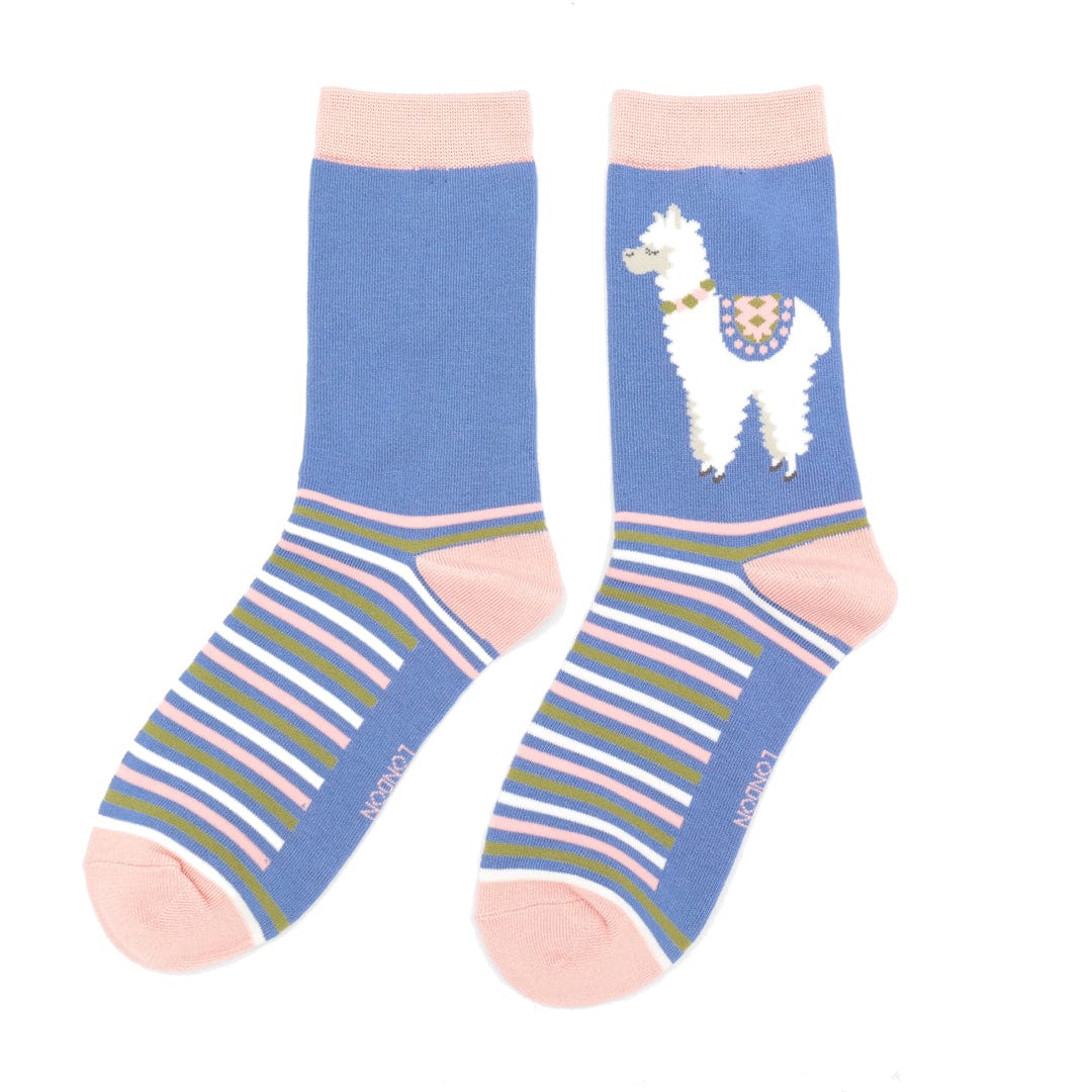 lusciousscarves Apparel & Accessories Ladies Denim Bamboo Socks with a Llamas Design, Miss Sparrow.