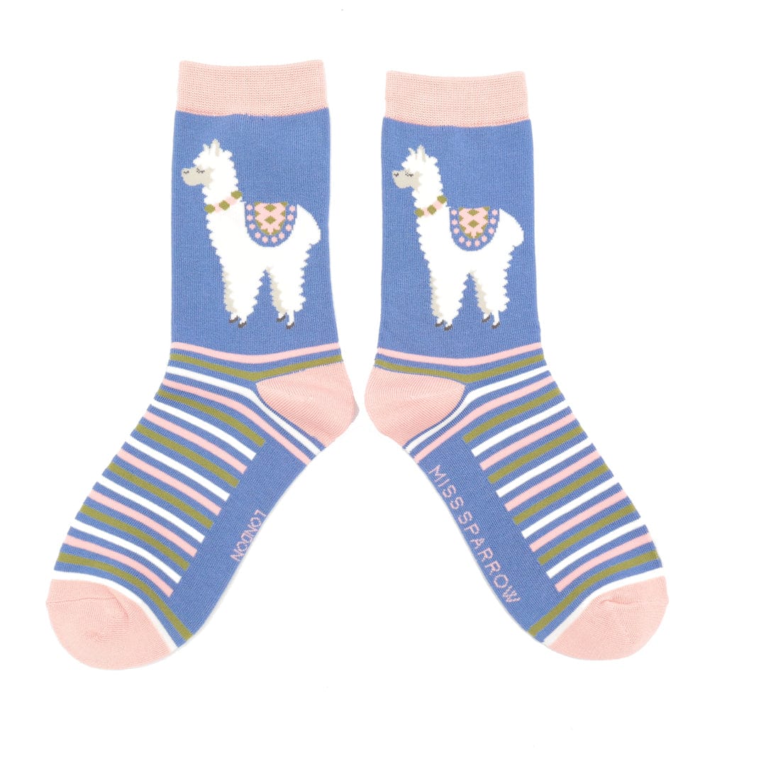 lusciousscarves Apparel & Accessories Ladies Denim Bamboo Socks with a Llamas Design, Miss Sparrow.