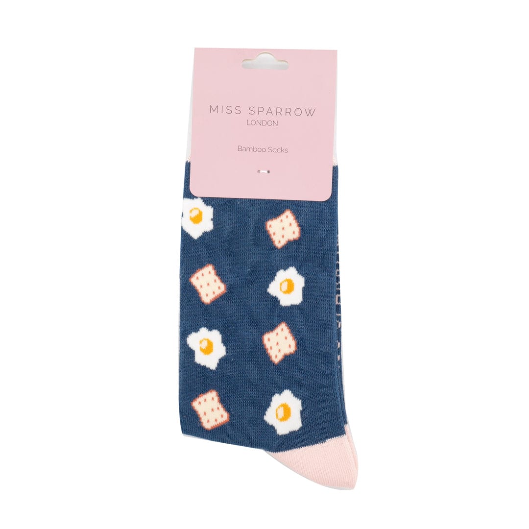 lusciousscarves Apparel & Accessories Ladies Eggs and Toast Bamboo Socks, Miss Sparrow Navy