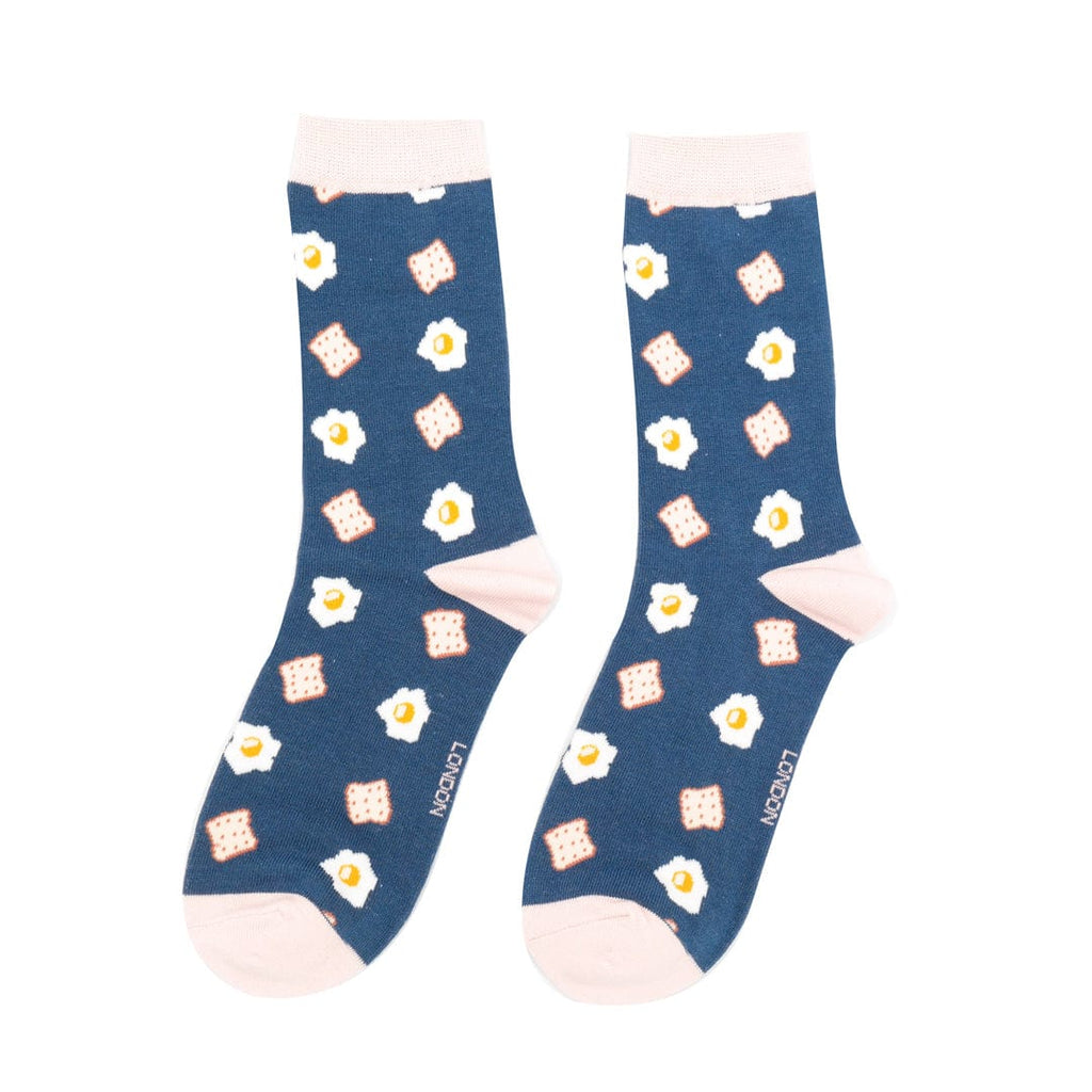 lusciousscarves Apparel & Accessories Ladies Eggs and Toast Bamboo Socks, Miss Sparrow Navy