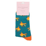 Load image into Gallery viewer, lusciousscarves Apparel &amp; Accessories Ladies Goldfish Design Bamboo Socks, Teal Miss Sparrow.
