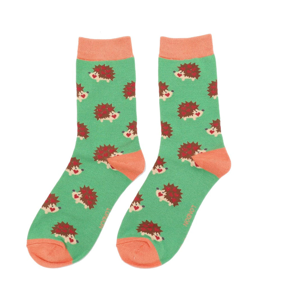 lusciousscarves Apparel & Accessories Ladies Green Hedgehogs Bamboo Socks , Miss Sparrow.