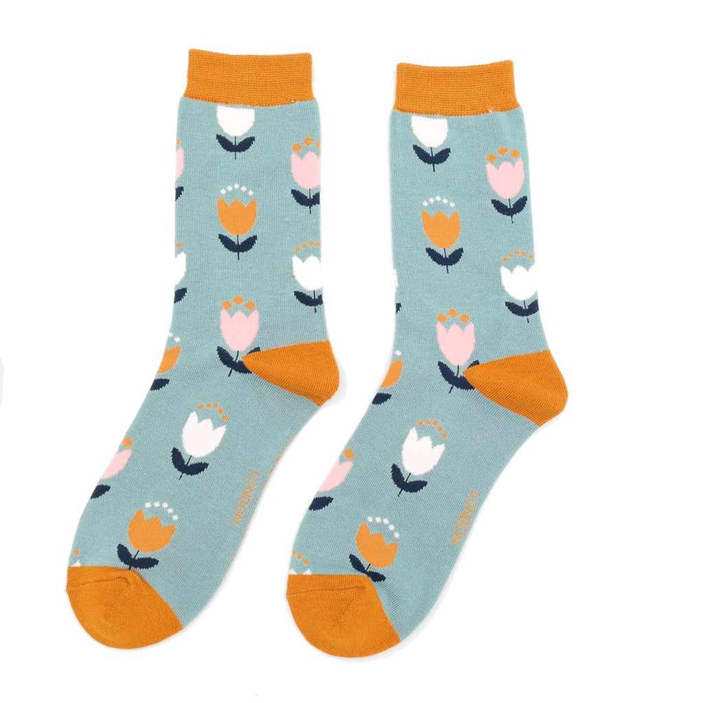 lusciousscarves Apparel & Accessories Ladies Tulip Design Bamboo Socks, Miss Sparrow Duck Egg