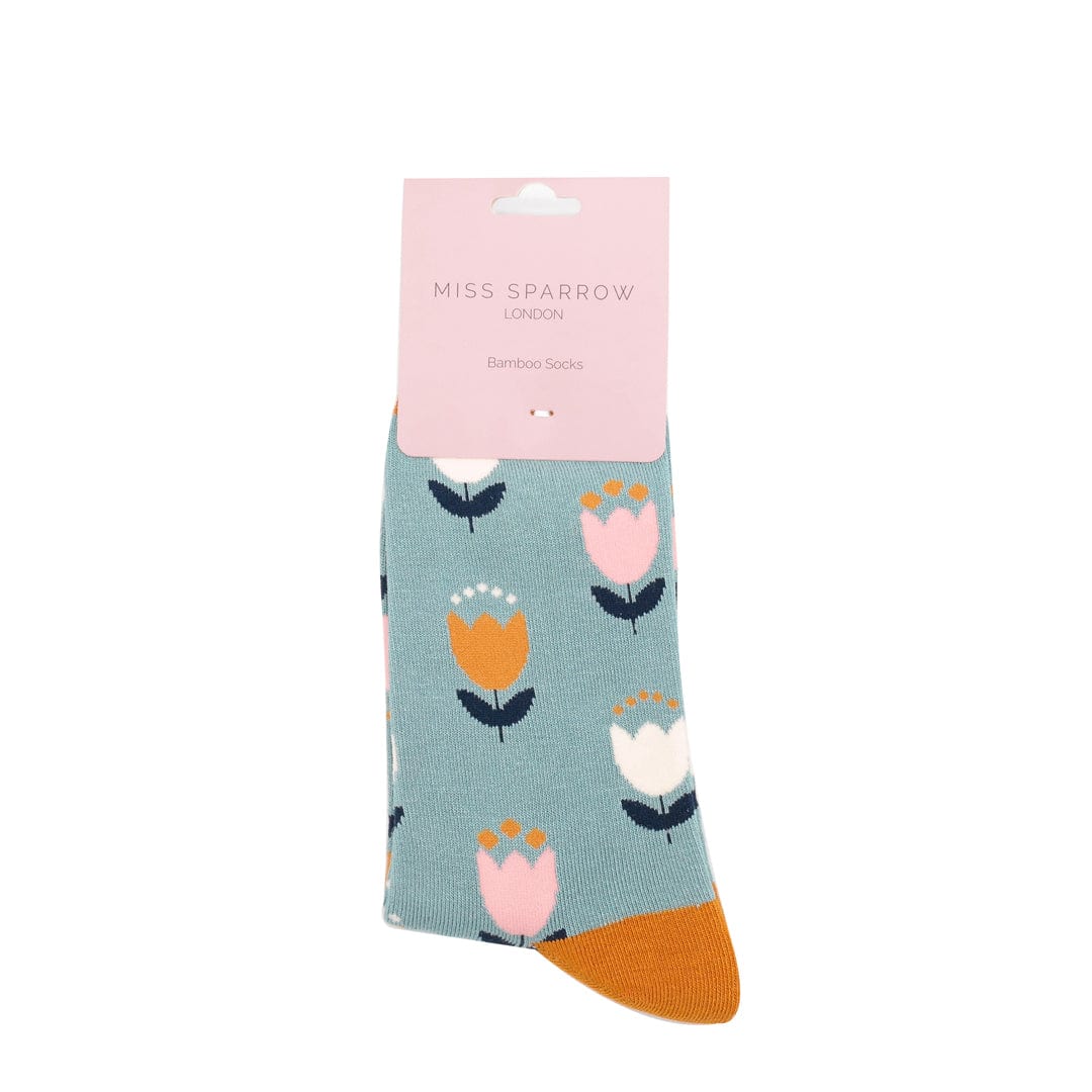 lusciousscarves Apparel & Accessories Ladies Tulip Design Bamboo Socks, Miss Sparrow Duck Egg