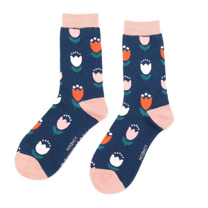 lusciousscarves Apparel & Accessories Ladies Tulips Design Bamboo Socks, Miss Sparrow Navy