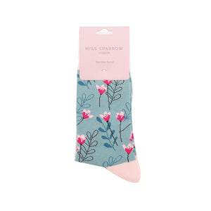 lusciousscarves Apparel & Accessories Ladies Wild Flowers Bamboo Socks, Miss Sparrow Duck Egg