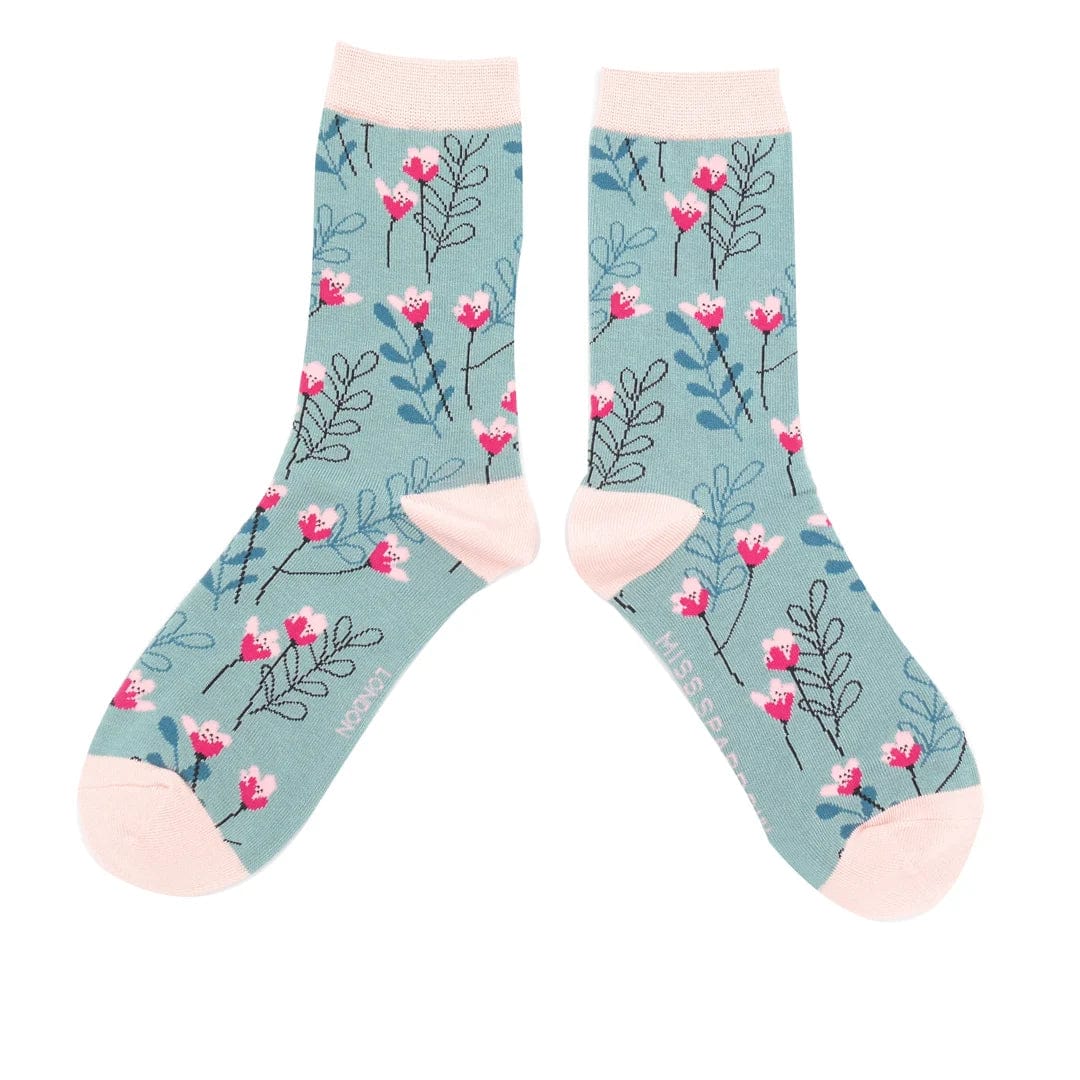 lusciousscarves Apparel & Accessories Ladies Wild Flowers Bamboo Socks, Miss Sparrow Duck Egg