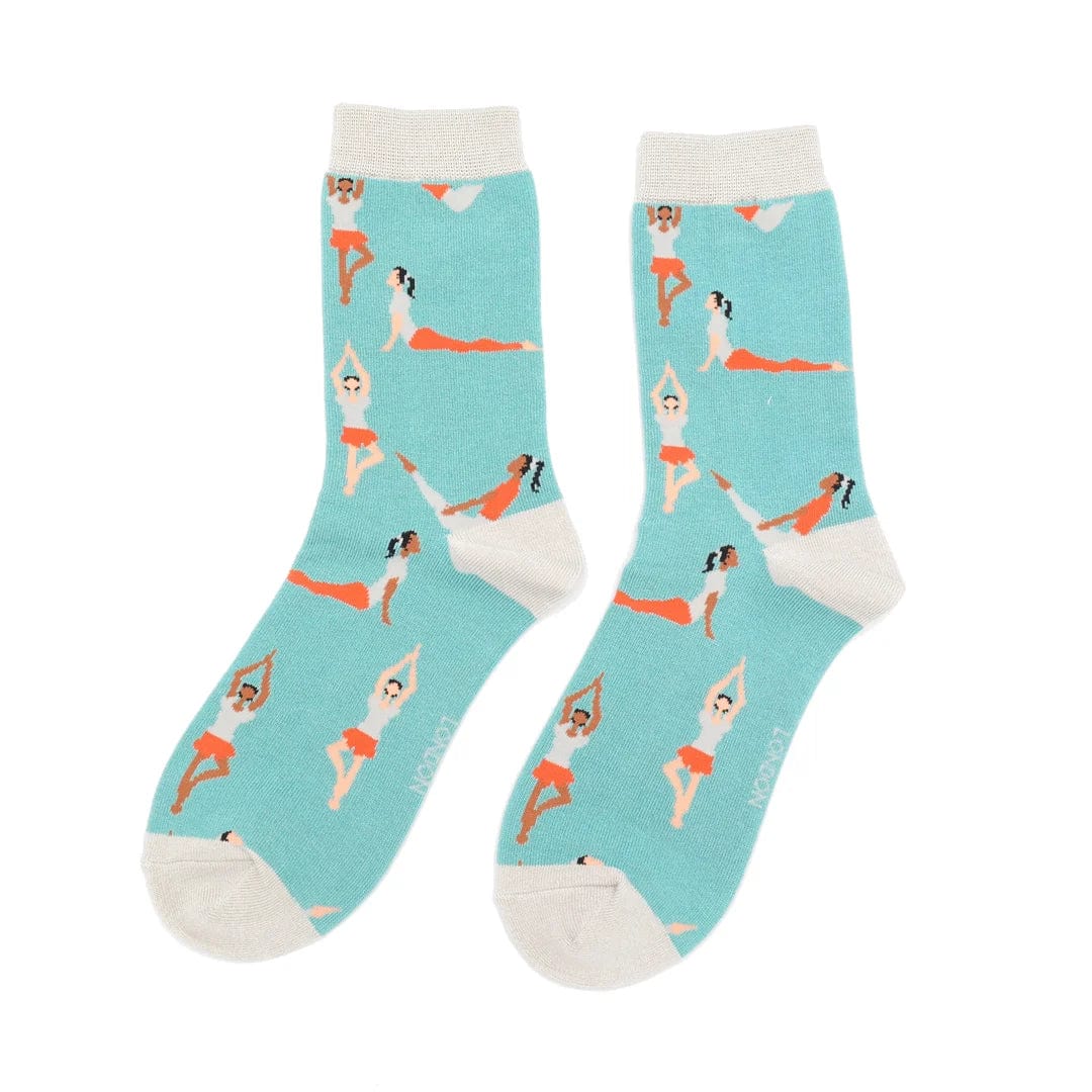 lusciousscarves Apparel & Accessories Ladies Yoga Pose Design Bamboo Socks, Miss Sparrow Duck Egg.