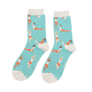 lusciousscarves Apparel & Accessories Ladies Yoga Pose Design Bamboo Socks, Miss Sparrow Duck Egg.