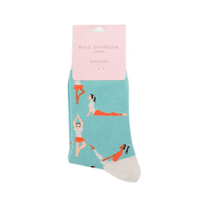 lusciousscarves Apparel & Accessories Ladies Yoga Pose Design Bamboo Socks, Miss Sparrow Duck Egg.