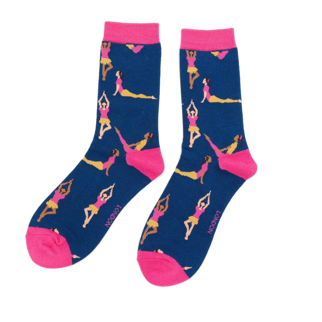 lusciousscarves Apparel & Accessories Ladies Yoga Pose Design Bamboo Socks, Miss Sparrow Navy
