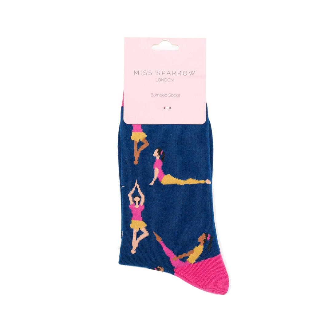 lusciousscarves Apparel & Accessories Ladies Yoga Pose Design Bamboo Socks, Miss Sparrow Navy