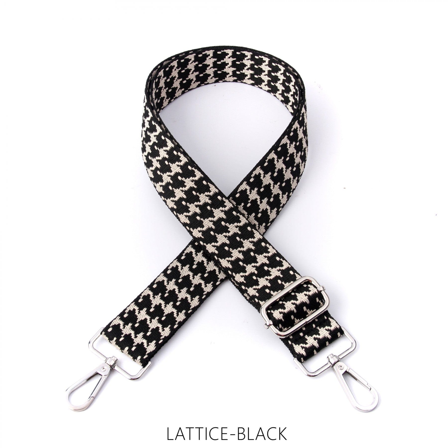 lusciousscarves Apparel & Accessories Lattice-Black Slim Interchangeable Handbag Straps with Silver Hardware