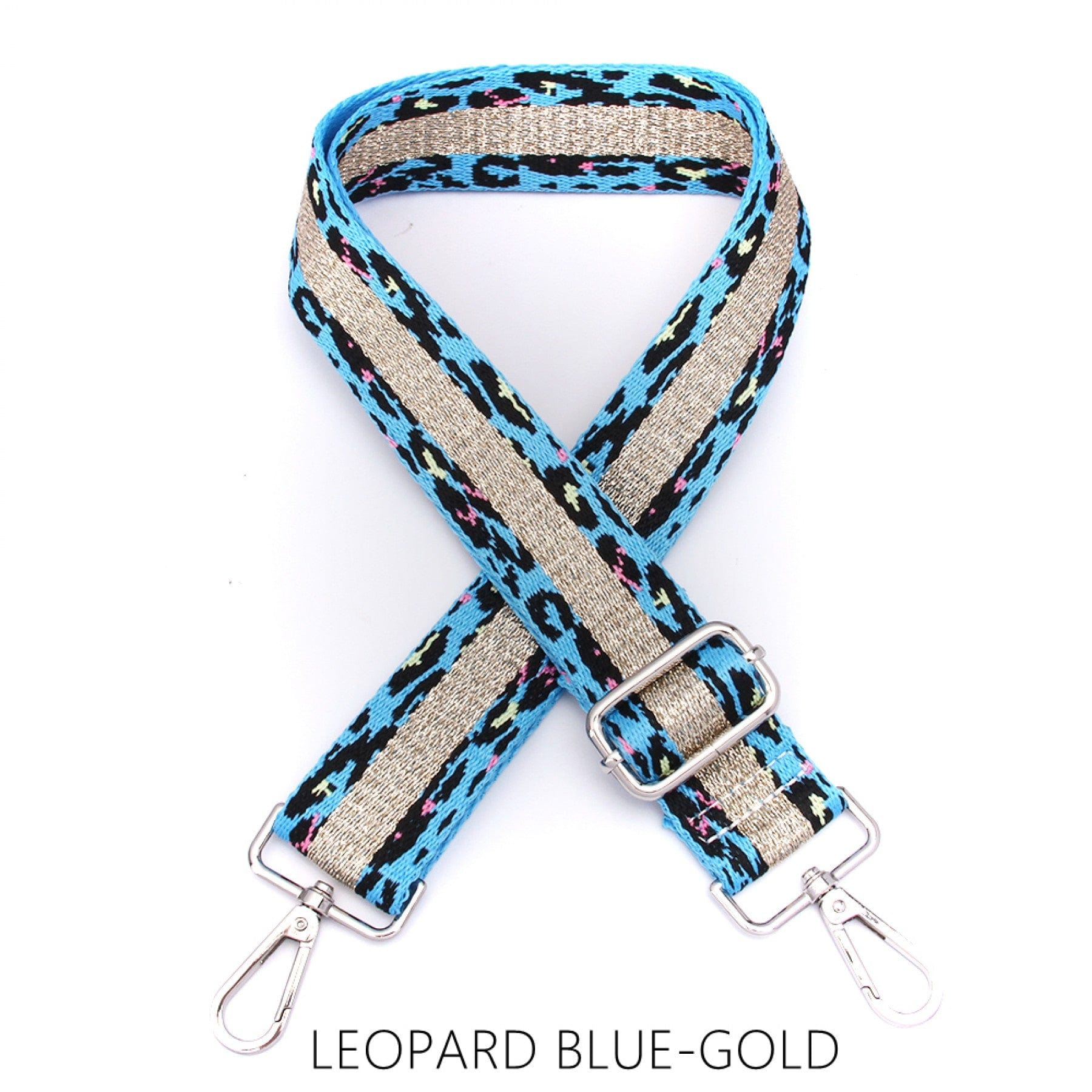 lusciousscarves Apparel & Accessories Leopard Blue-Gold Slim Interchangeable Canvas Hand bag Straps with Silver Hardware